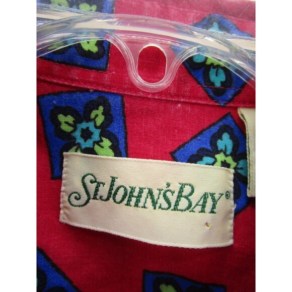 VINTAGE St Johns Bay Shirt Medium 90s Button Down Hawaiian Floral Camp - Picture 8 of 10